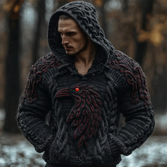 Viking Red-eyed Raven Halloween Art Men's Hooded Sweater artswardrobe