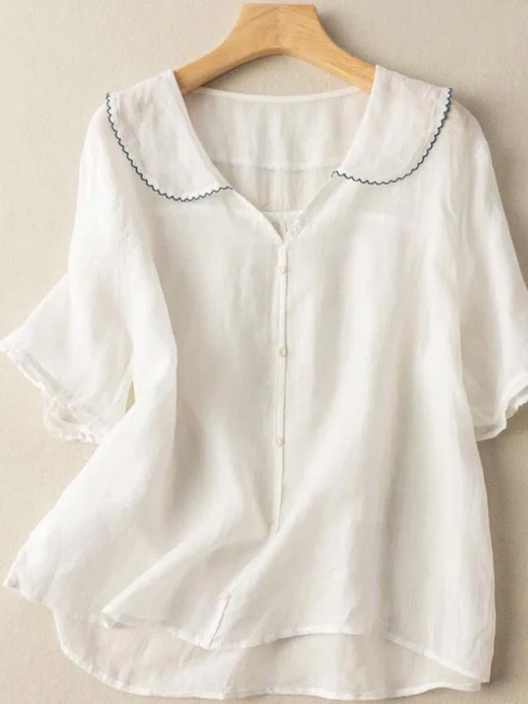 Women's Casual Lapel Linen Solid Shirt artswardrobe