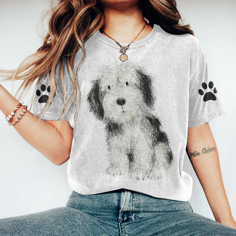 Comstylish Linear Dog Paw Prints Vintage T Shirt