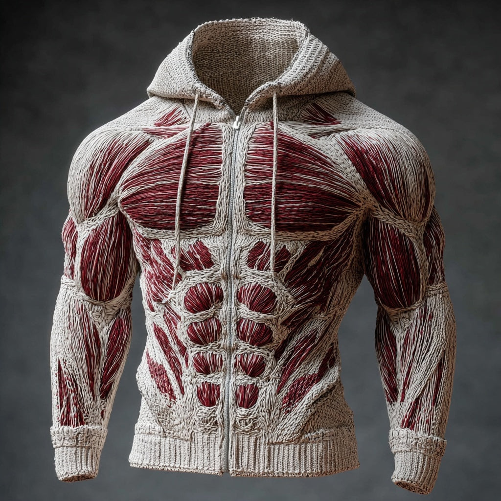 Men's Muscle Anatomy Art Zip Up Hooded Sweater Cardigan artswardrobe