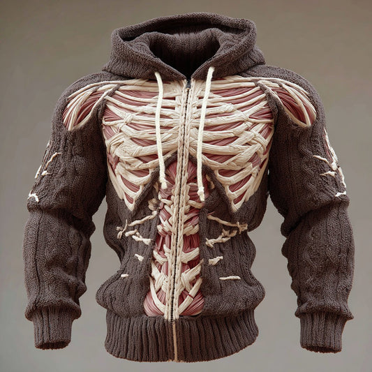 Men's Muscle Line Art Knit Zip Hooded Sweater artswardrobe