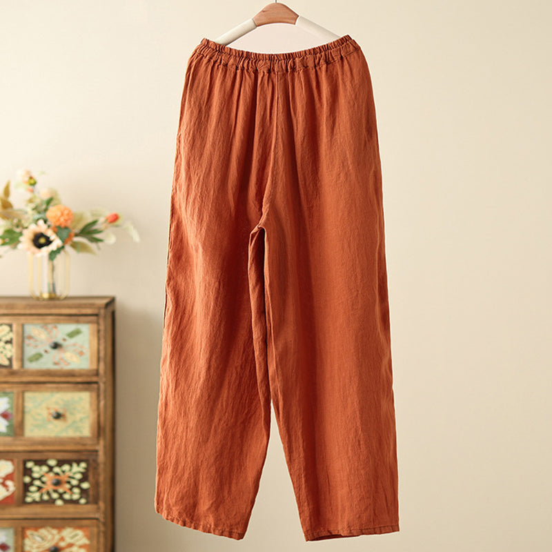 Women's Simple Pocket Design Linen Blend Pants artswardrobe