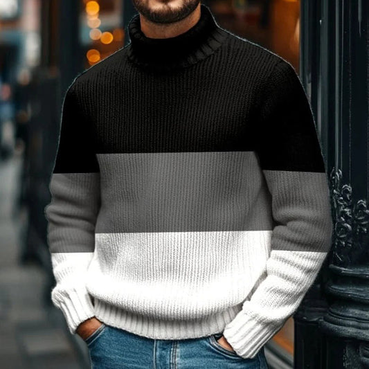 Men'S Retro Contrast Knitted Turtleneck Icelandic Sweater elevenforest