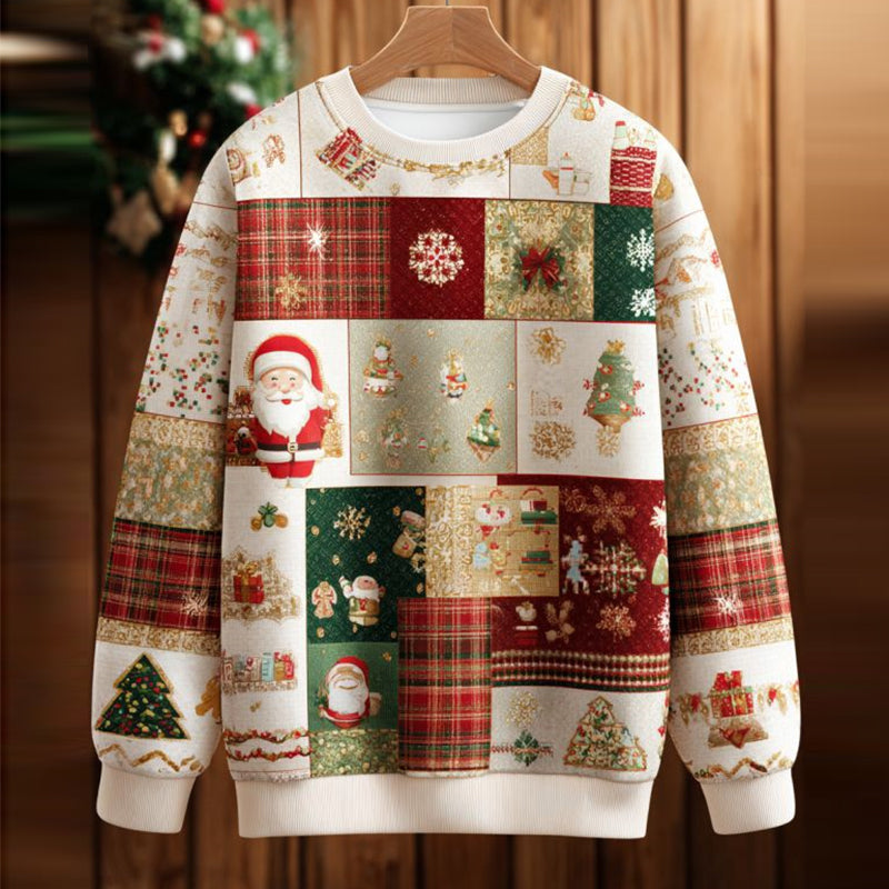 Comstylish Women's Christmas Patchwork Print Casual Hoodie