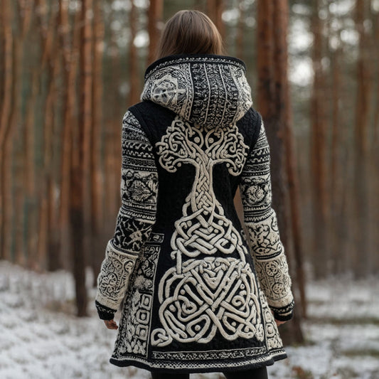 Women's Vintage Viking Celtic Tree Of Life Knit Cozy Long Sweater Jacket artswardrobe