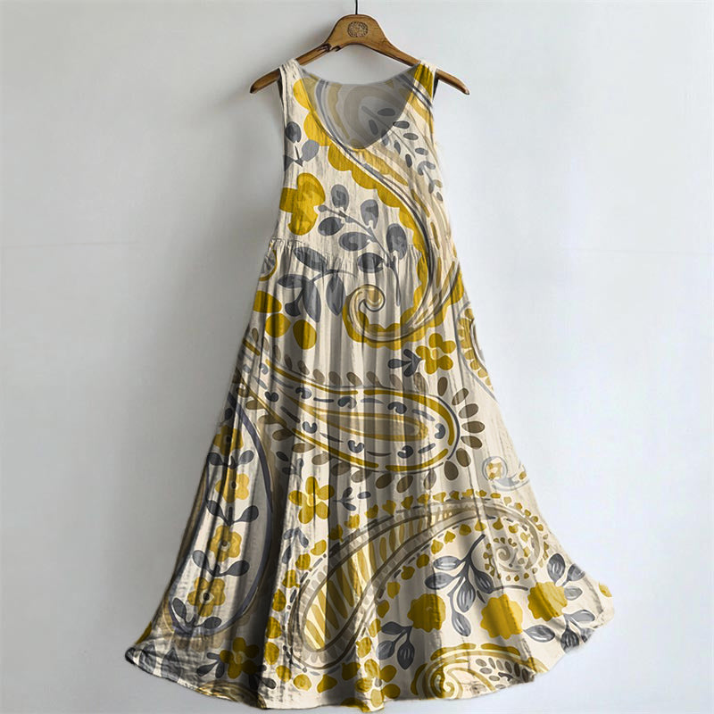 Women's Vintage Cashew Flower Embellished Pattern Art Print Round Neck