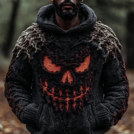Halloween Devil Smiling Face Knitted Hooded Sweater elevenforest
