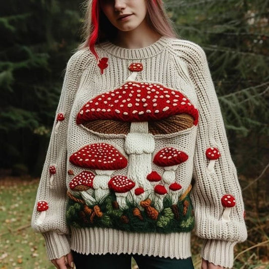 Vintage Mushroom Art Chunky Knitted Sweater artswardrobe