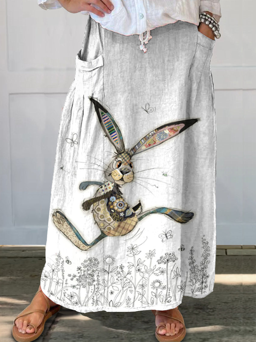 Women's Art Painting Cute Rabbit Floral Print Skirt