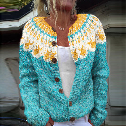 Contrasting Color Fish Art Casual Knitted Cardigan elevenforest