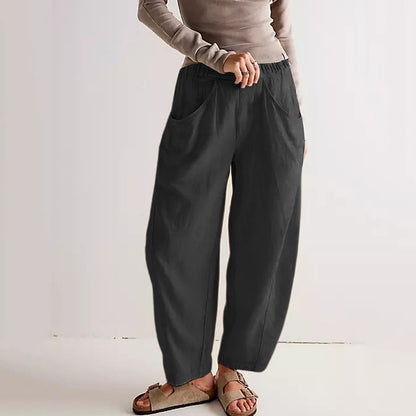 Solid Color Big Pocket Linen Blend Casual Pants artswardrobe