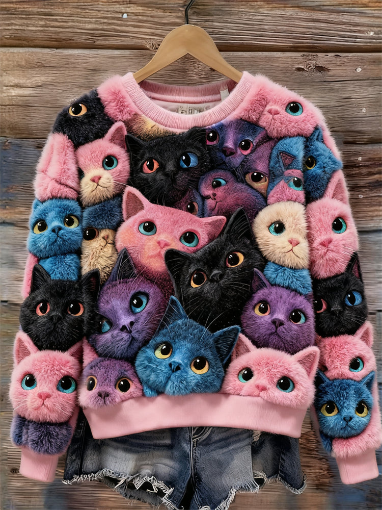 Comstylish Lovely Crowded Fuzzy Cats Cozy Plush Sweatshirt