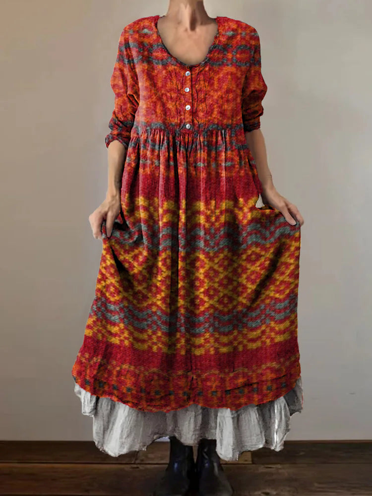 Women's Colorful Stripe Patchwork Art Print V-Neck Button Pocket Cotto