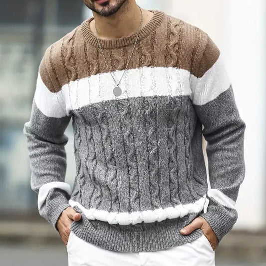 Men'S Retro Patchwork Jacquard Knitting Crew Neck Sweater elevenforest