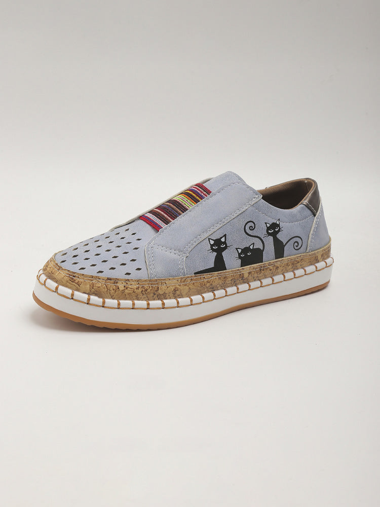 Retro Black Cat Print Casual Shoes elevenforest