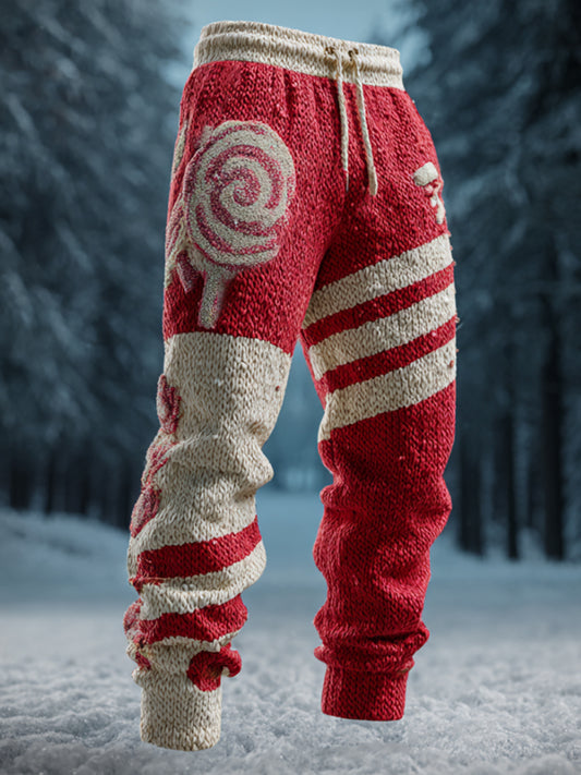 Comstylish Christmas Candy Cane Embroidered Sweatpants