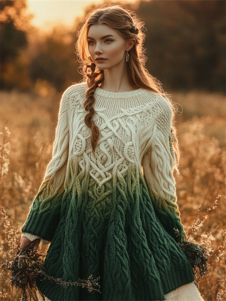 Irish Gradient Celtic Cozy Chunky Flare Sweater Dress elevenforest