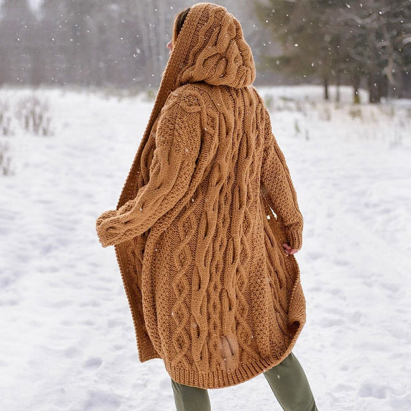 Women'S Warm Thick Knitted Sweater Hooded Cardigan artswardrobe