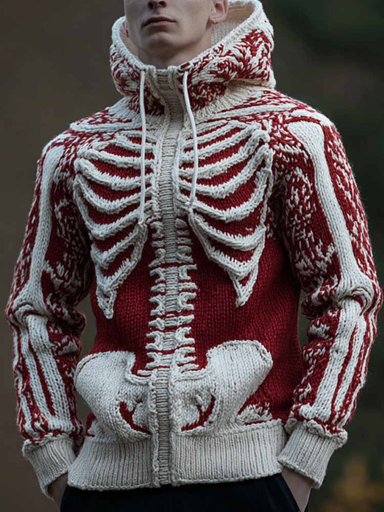 Men's Halloween Skeleton Embroidered Hooded Sweater artswardrobe