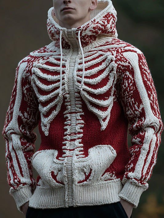 Men's Halloween Skeleton Embroidered Hooded Sweater artswardrobe