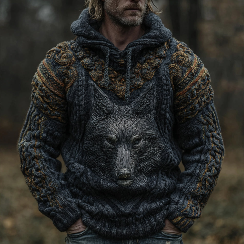 Men's Viking-style Wolf Totem Hooded Sweater artswardrobe