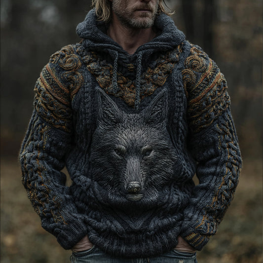 Men's Viking-style Wolf Totem Hooded Sweater artswardrobe