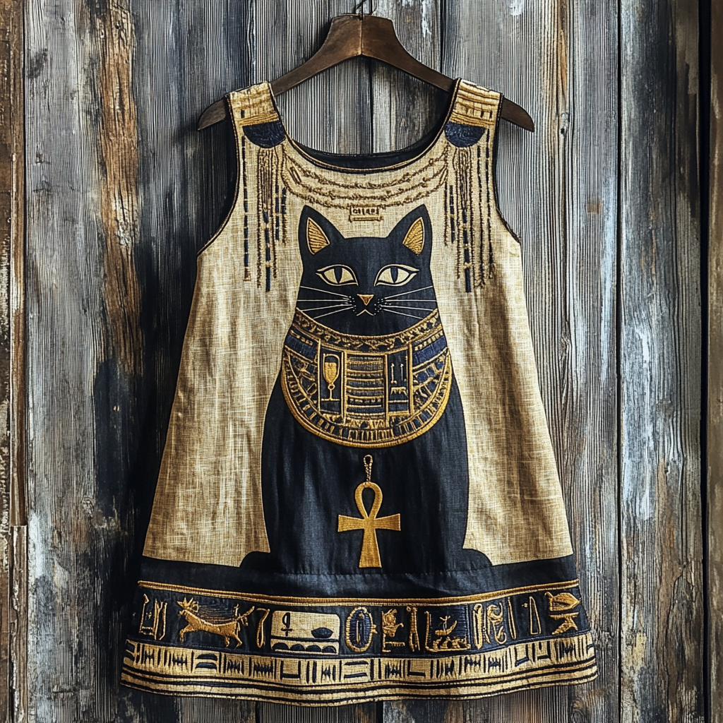 Vintage Ancient Egyptian Bastet Black Cat Graphics Linen Tank Top