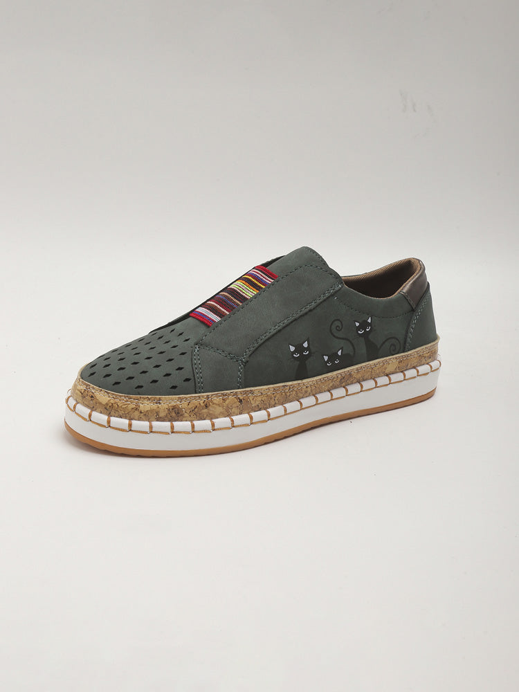 Retro Black Cat Print Casual Shoes elevenforest