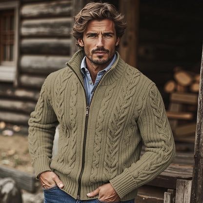 Men'S Burlap Pattern Stand Collar Zipper Sweater elevenforest