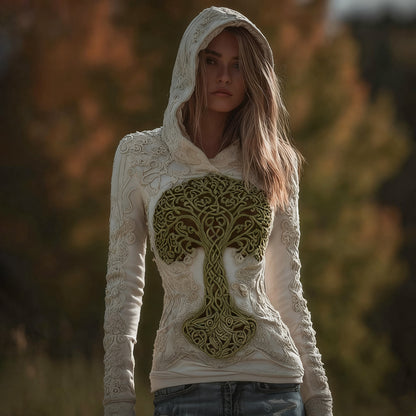 Women's Viking Celtic Tree Of Life Knit Hooded Sweater artswardrobe