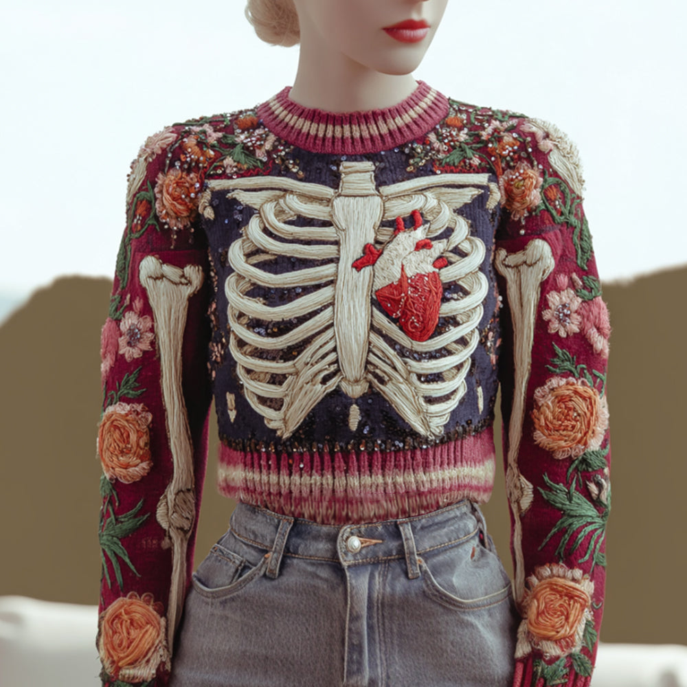 Halloween Anatomy Flower Knitted Retro Sweater artswardrobe