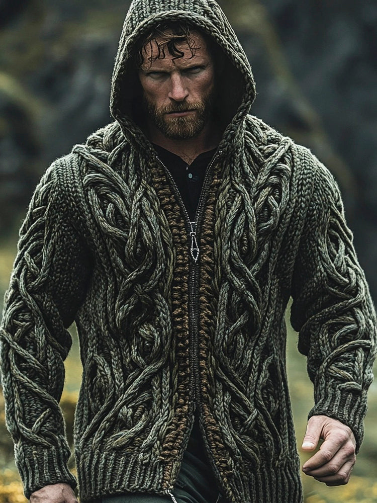 Vintage Celtic Knot Men's Hooded Zipper Sweater elevenforest