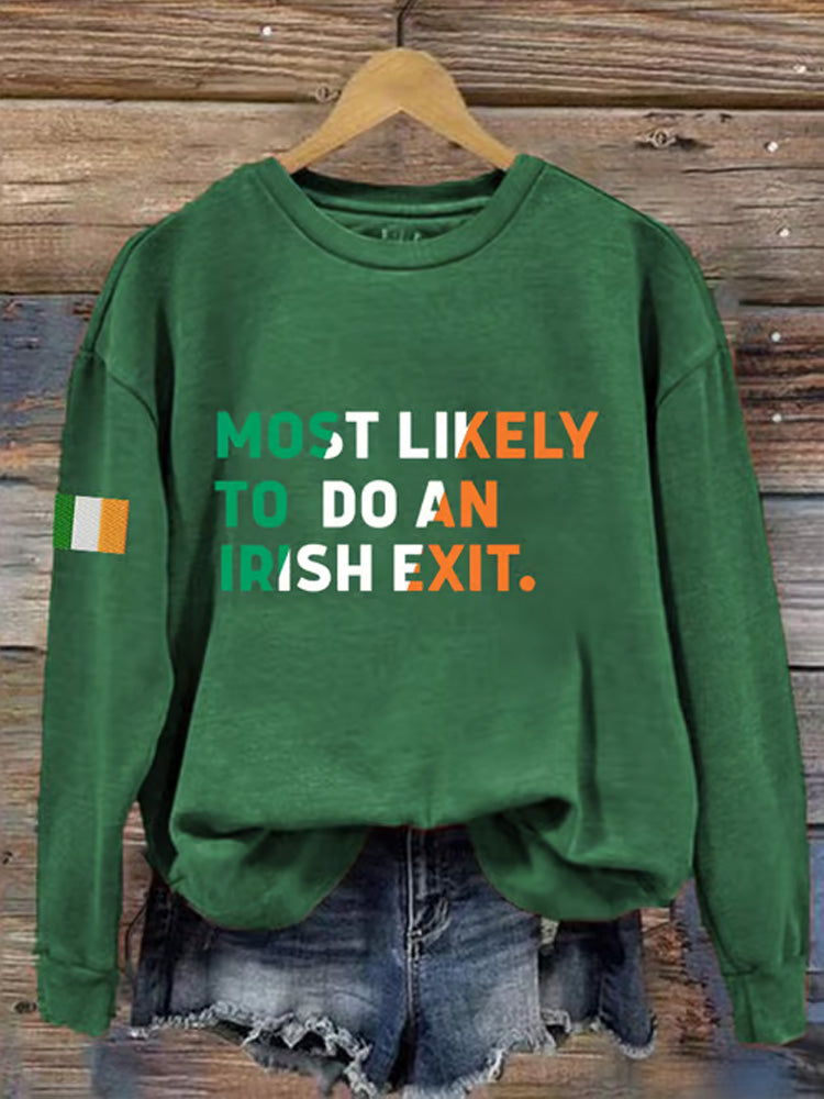 Comstylish Women's Most Likely To Do An Irish Exit Irish Beer Lovers Print Crew Neck Sweatshirt