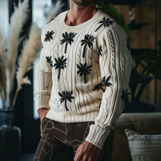 Men'S Coconut Tree Knitted Graphic Art Knit Sweater elevenforest
