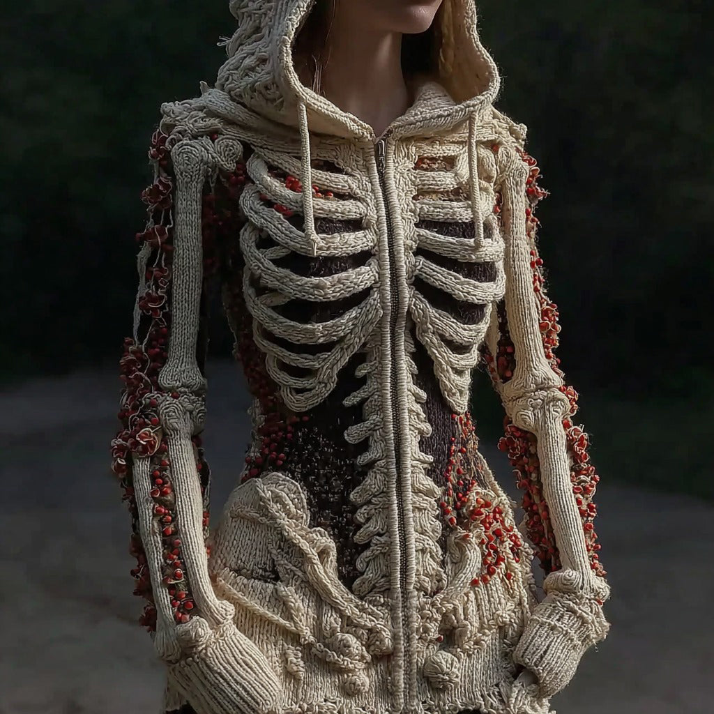 Women's Halloween Anatomy Art Colorblock Knit Zipper Cardigan Sweater artswardrobe