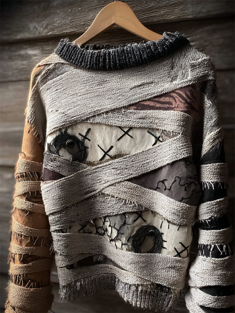 Halloween Spooky Mummy Bandages Inspired Cozy Knit Sweater elevenforest