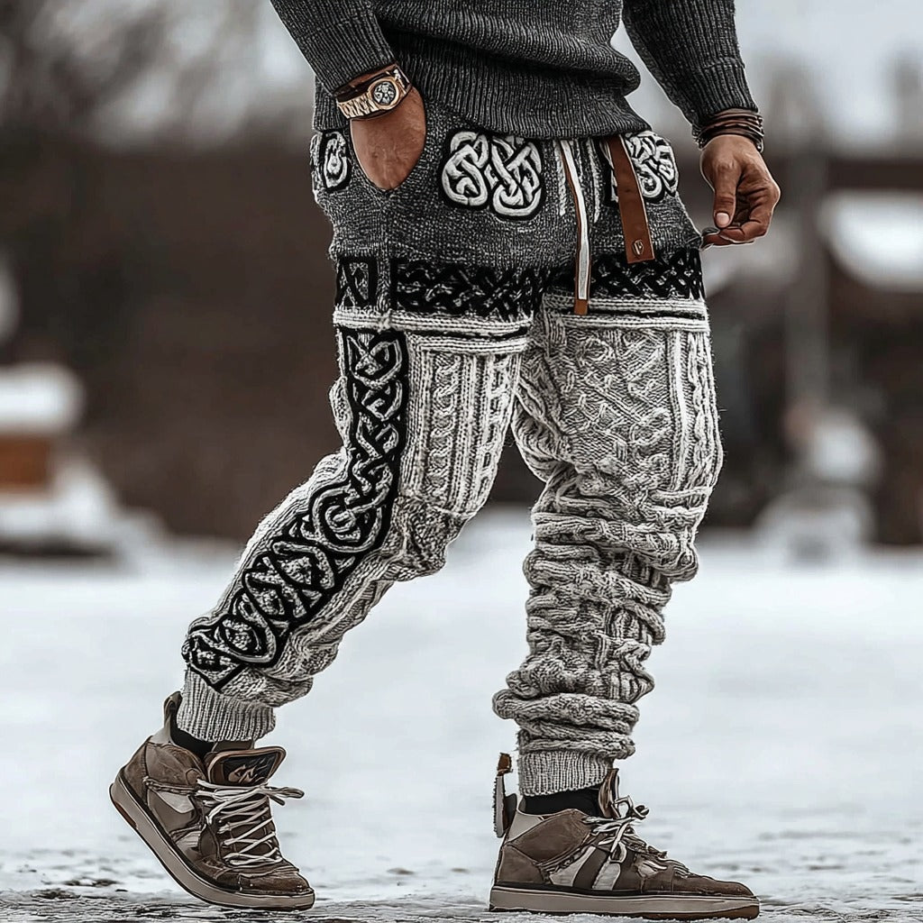 Men's Viking Tribal Celtic Symmetrical Pattern Art Cozy Knit Pants artswardrobe