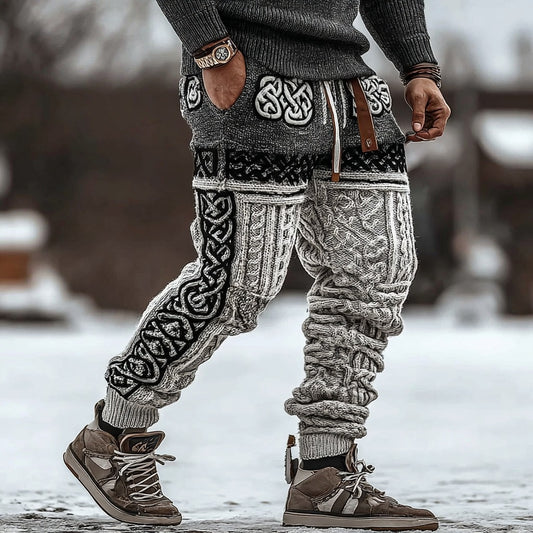 Men's Viking Tribal Celtic Symmetrical Pattern Art Cozy Knit Pants artswardrobe