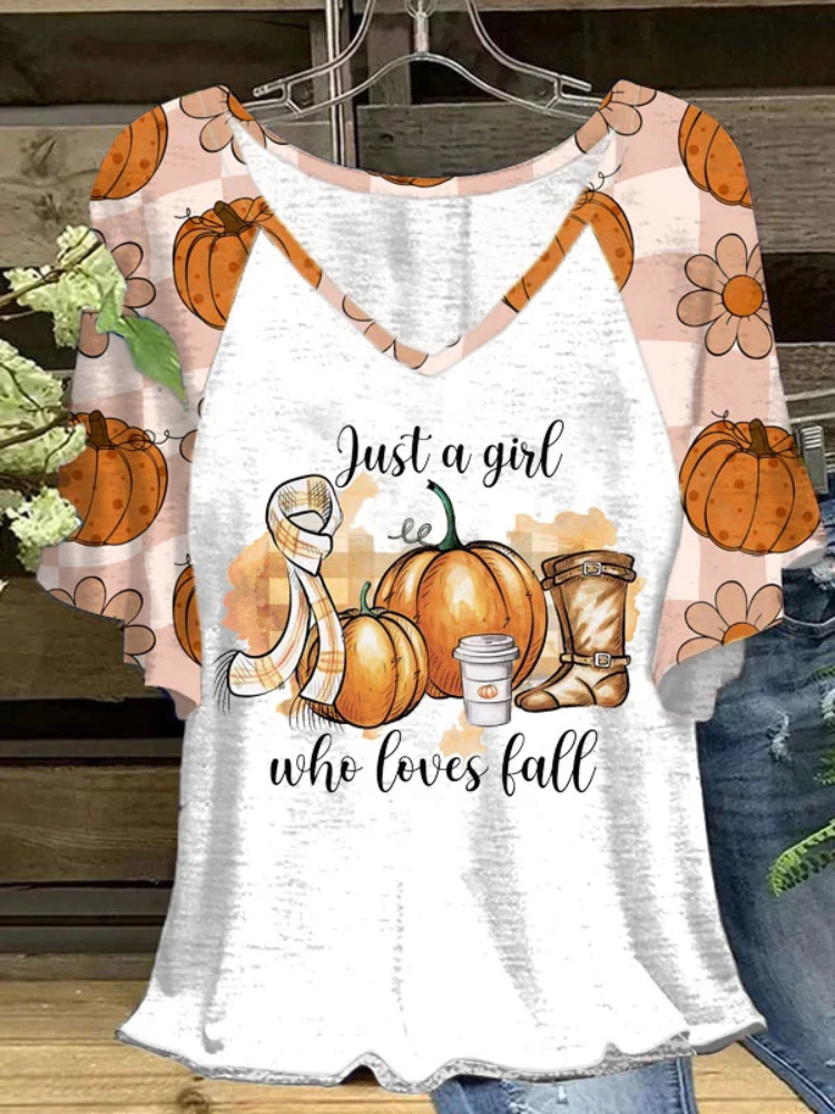 Women's Just A Girl Who Loves Fall print Casual T-shirt artswardrobe