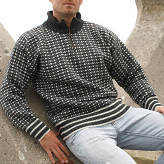 Vintage Warmth Norwool Icelandic Knit Jacquard Half Zip Collar Sweater（Unisex ） elevenforest