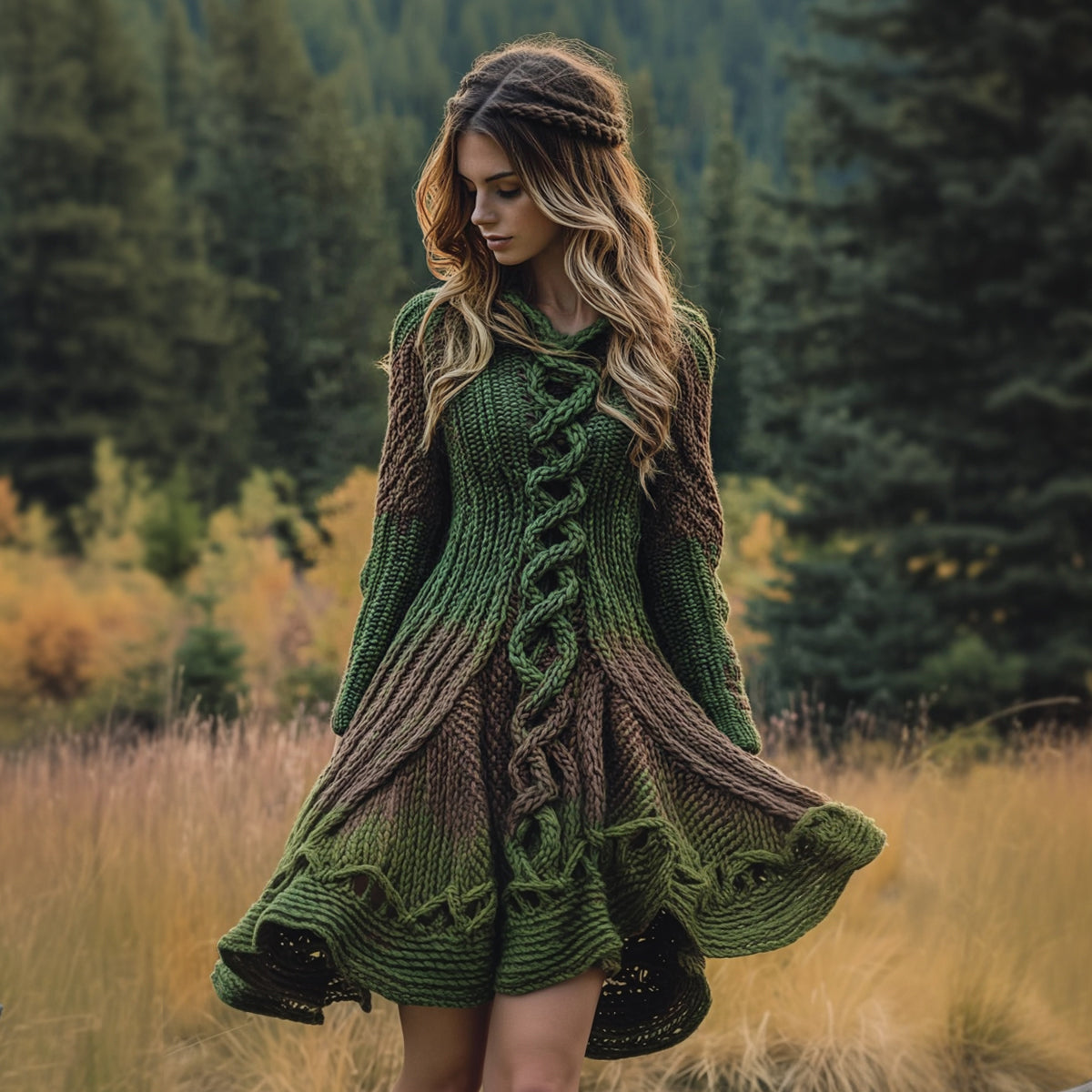 Women's Celtic Knot Gradient Jacquard Sweater Dress artswardrobe
