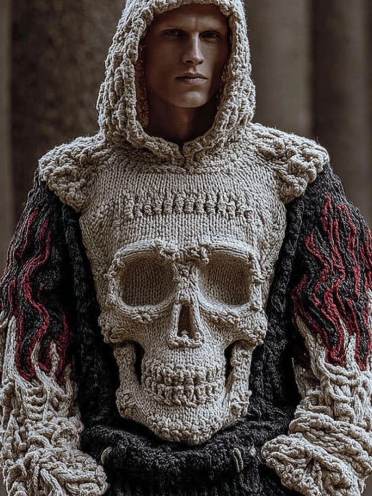 Man Halloween Big Skull Flame Ancient Hooded Sweater artswardrobe