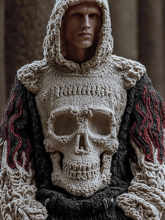 Man Halloween Big Skull Flame Ancient Hooded Sweater artswardrobe