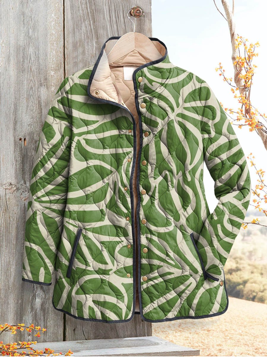 Women's Vintage Lovely Floral Art Print Casual Quilted Cardigan