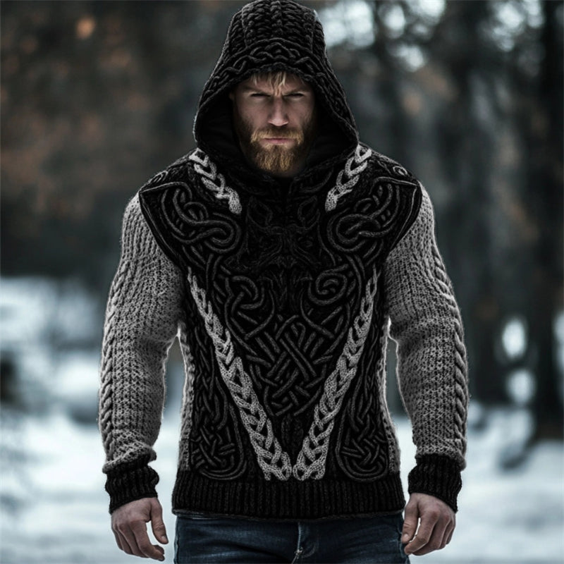 Men's Viking Wolf Inspired Celtic Chunky Hooded Sweater elevenforest