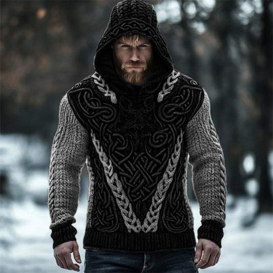 Men's Viking Wolf Inspired Celtic Chunky Hooded Sweater elevenforest