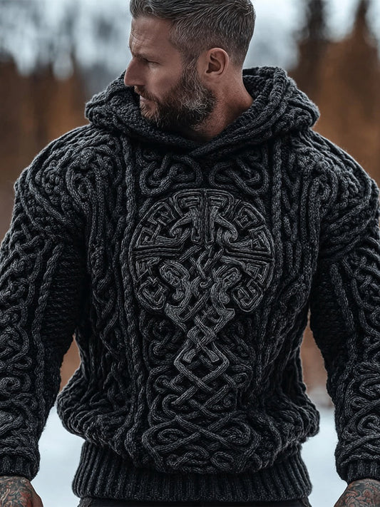 Men's Viking Inspired Celtic Knot Chunky Hooded Sweater artswardrobe