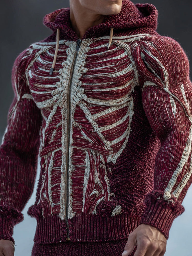 Men's Vintage Anatomy Art Chunky Hooded Zip-up Sweater artswardrobe