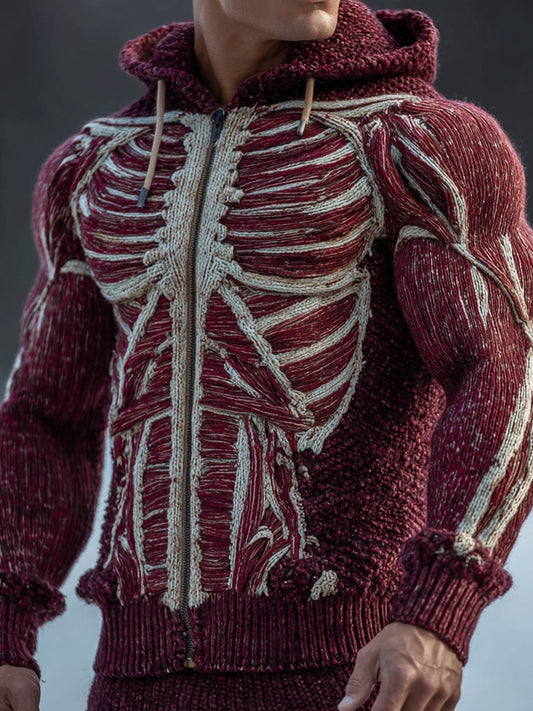 Men's Vintage Anatomy Art Chunky Hooded Zip-up Sweater artswardrobe