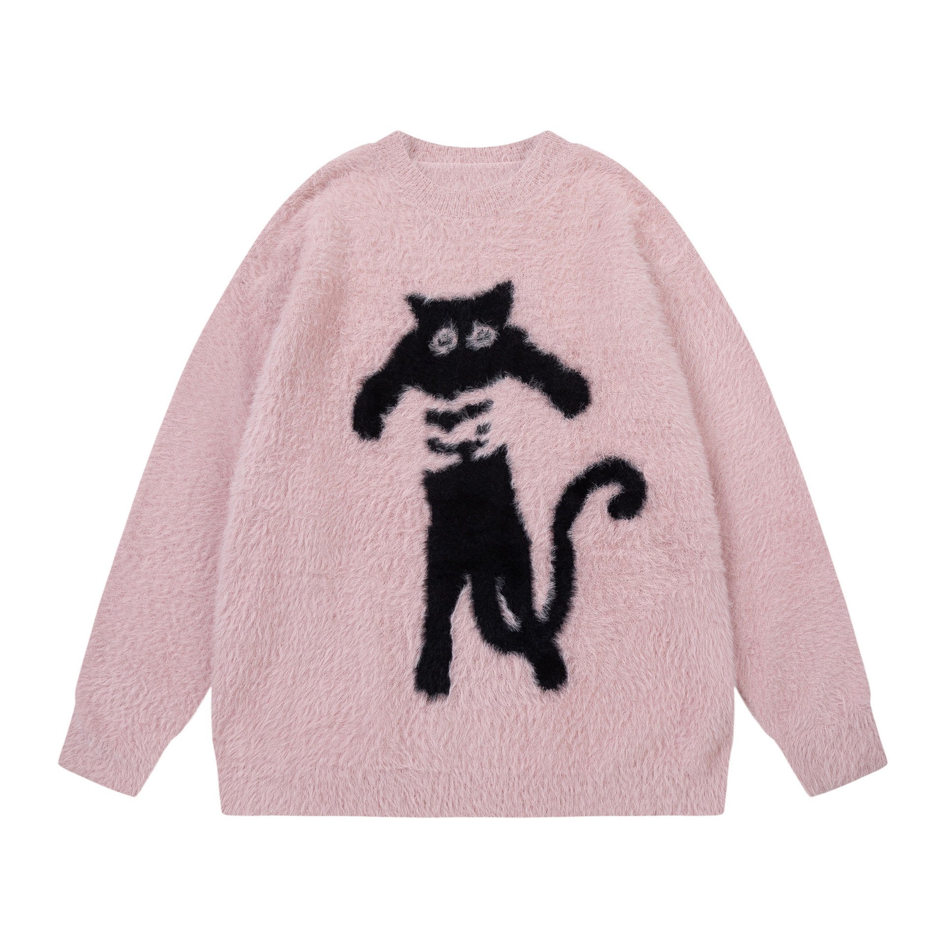 Abstract Black Cat Graphic Jacquard Art Fuzzy Knit Unisex Sweater artswardrobe